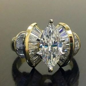 2.5ct Marquise Wedding Statement Ring Yellow Gold Silver